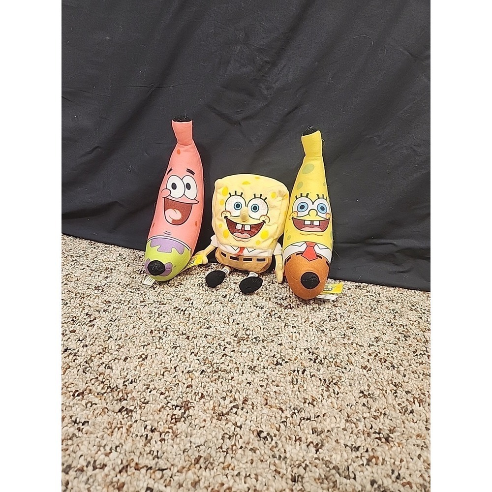 Set of 3 Spongebob and Patrick Plush Banana Toys